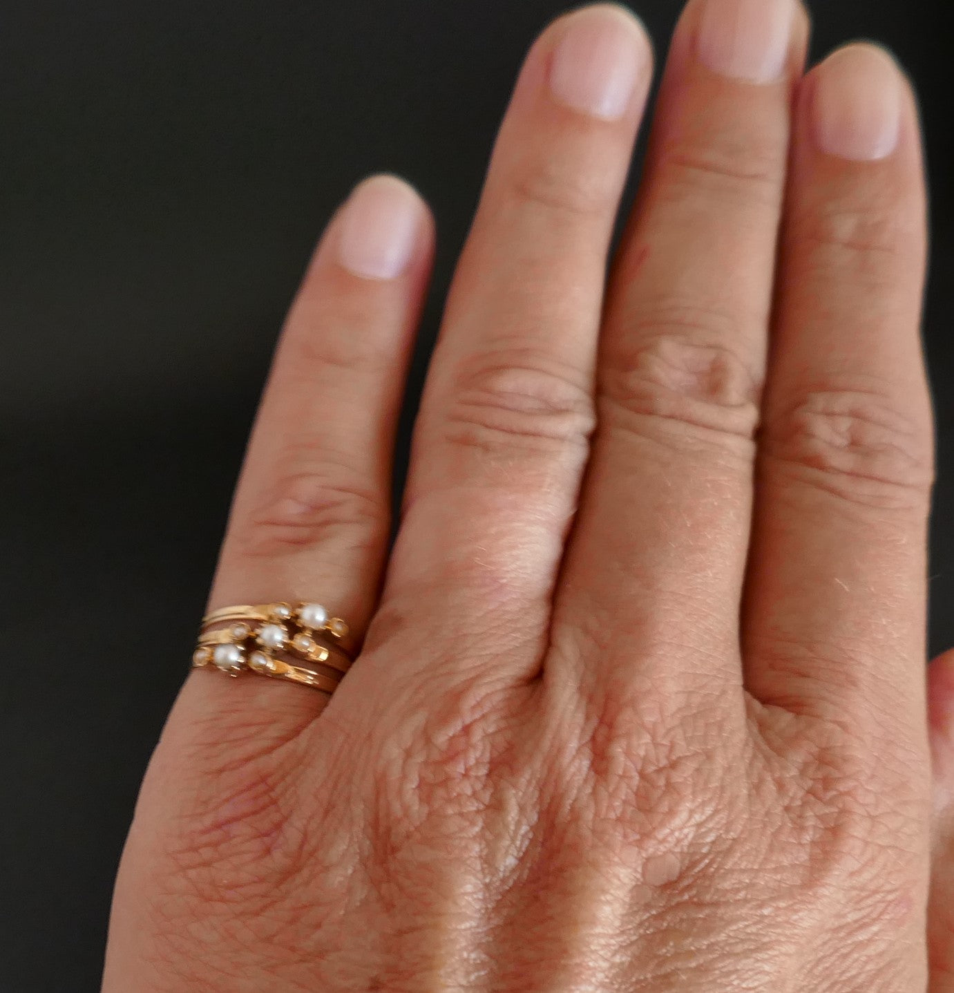 Bague Perles Fines, Or 18 Carats, Poinçon Tête De Cheval