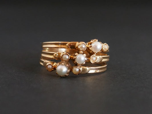 Bague Perles Fines, Or 18 Carats, Poinçon Tête De Cheval