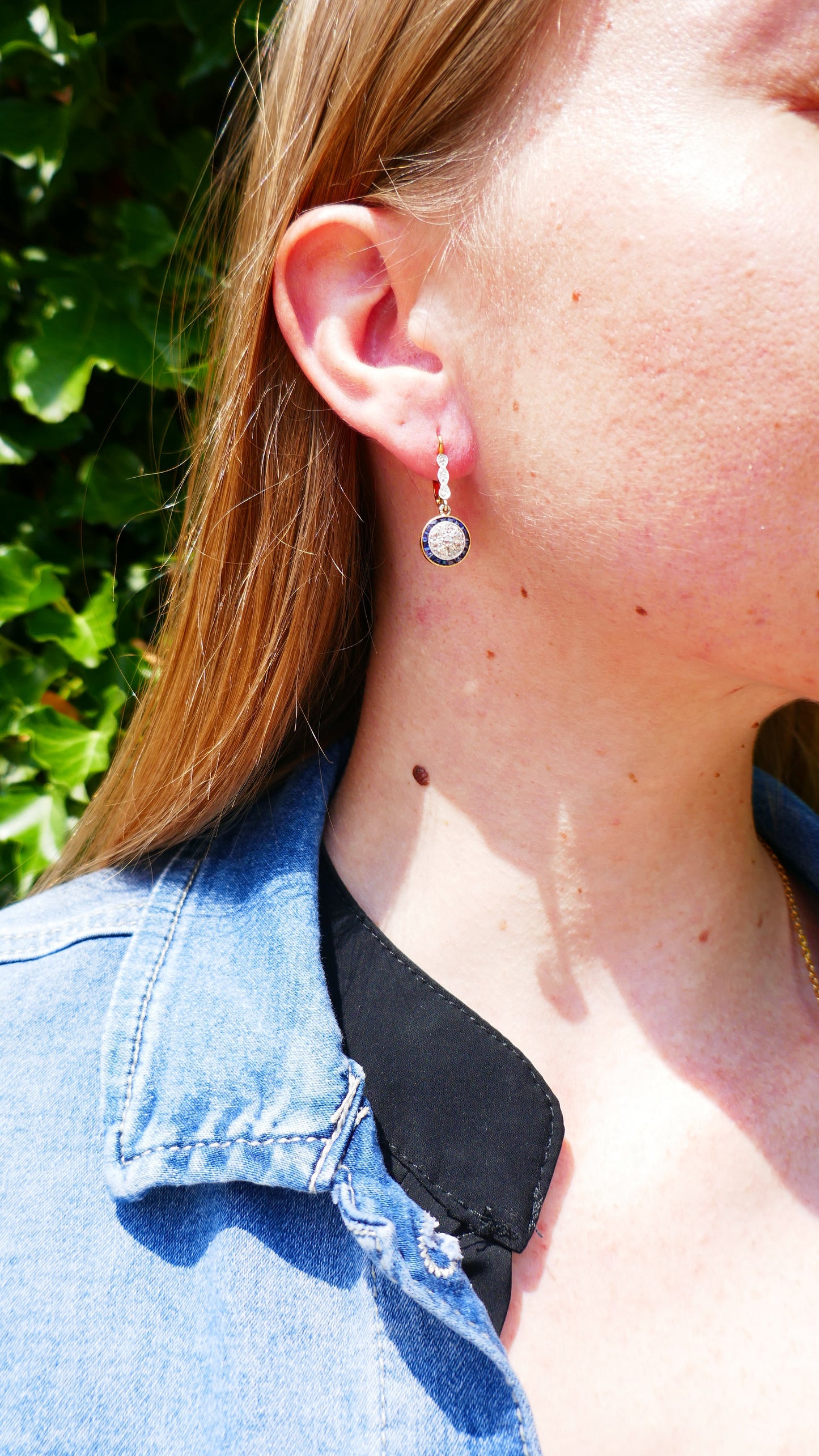 Boucles d'Oreilles Art Déco Diamants Et Saphirs Calibrés