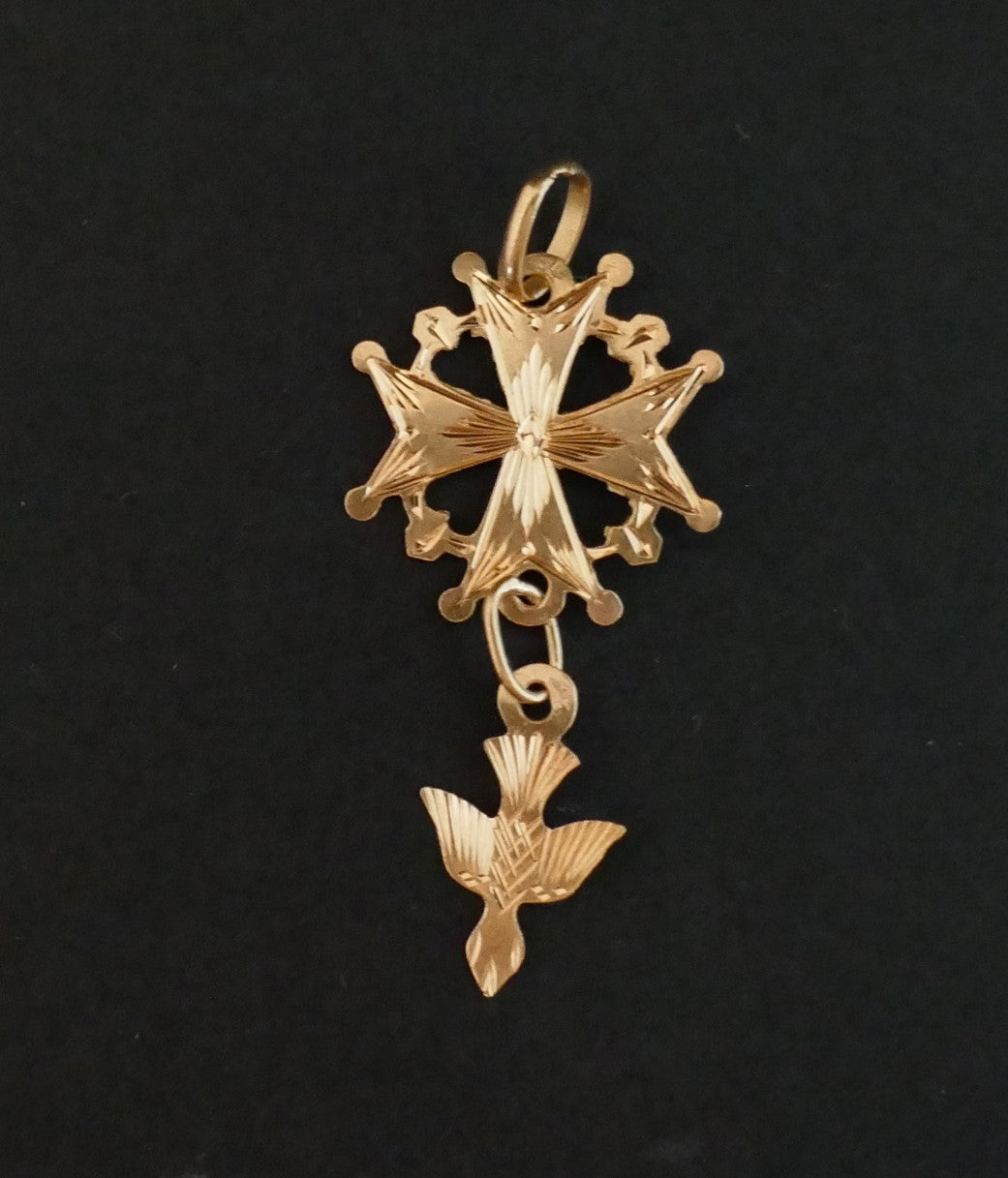 Pendentif Croix Huguenote, Or 18 Carats