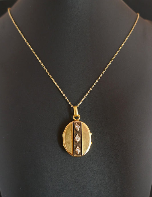 Pendentif Ouvrant Diamants Taille Rose Et émail, chaîne en or 18K