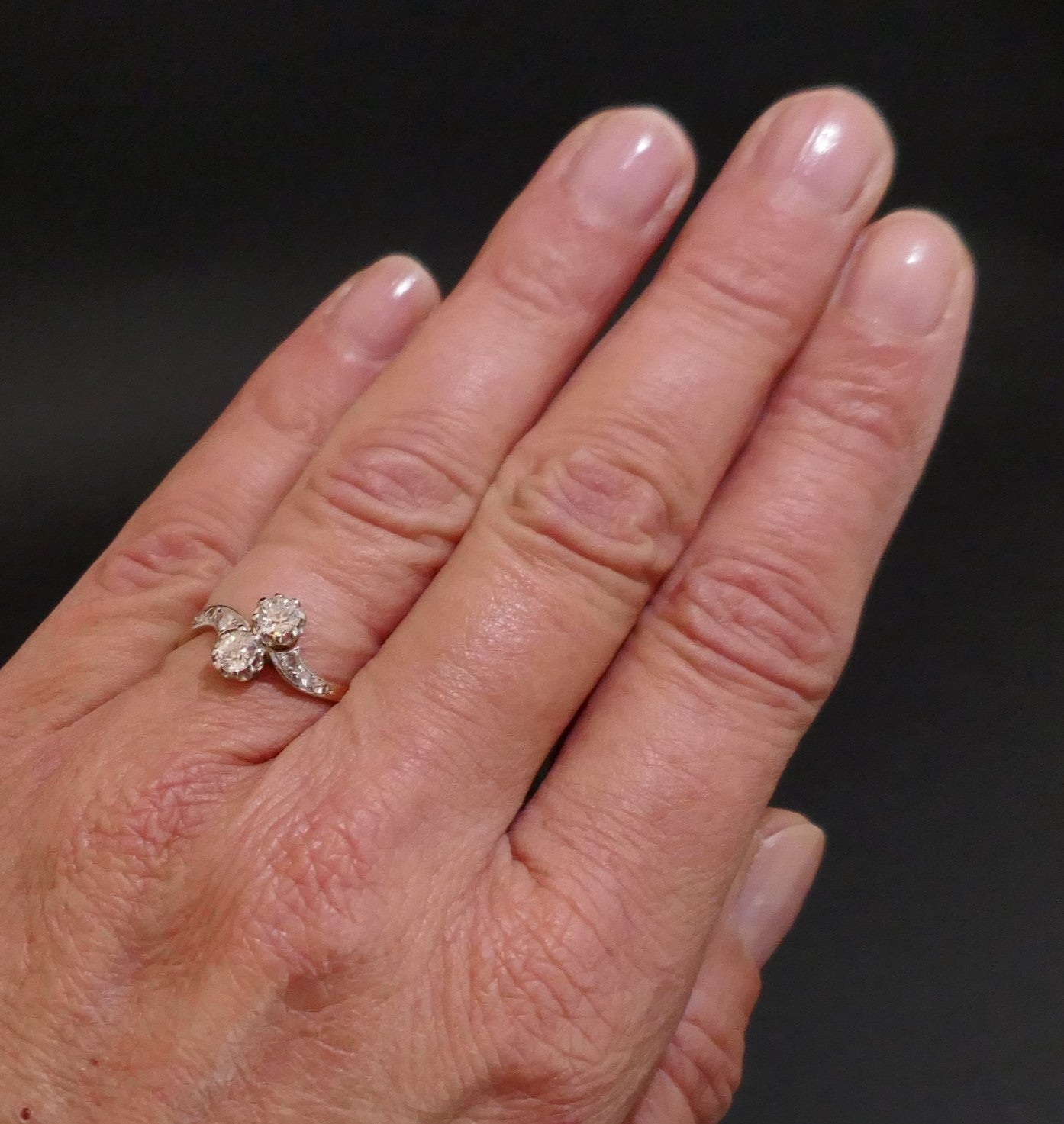 Bague Ancienne Toi Et Moi Diamants, Or et Platine