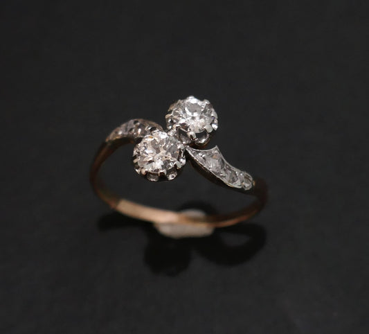 Bague Ancienne Toi Et Moi Diamants, Or et Platine