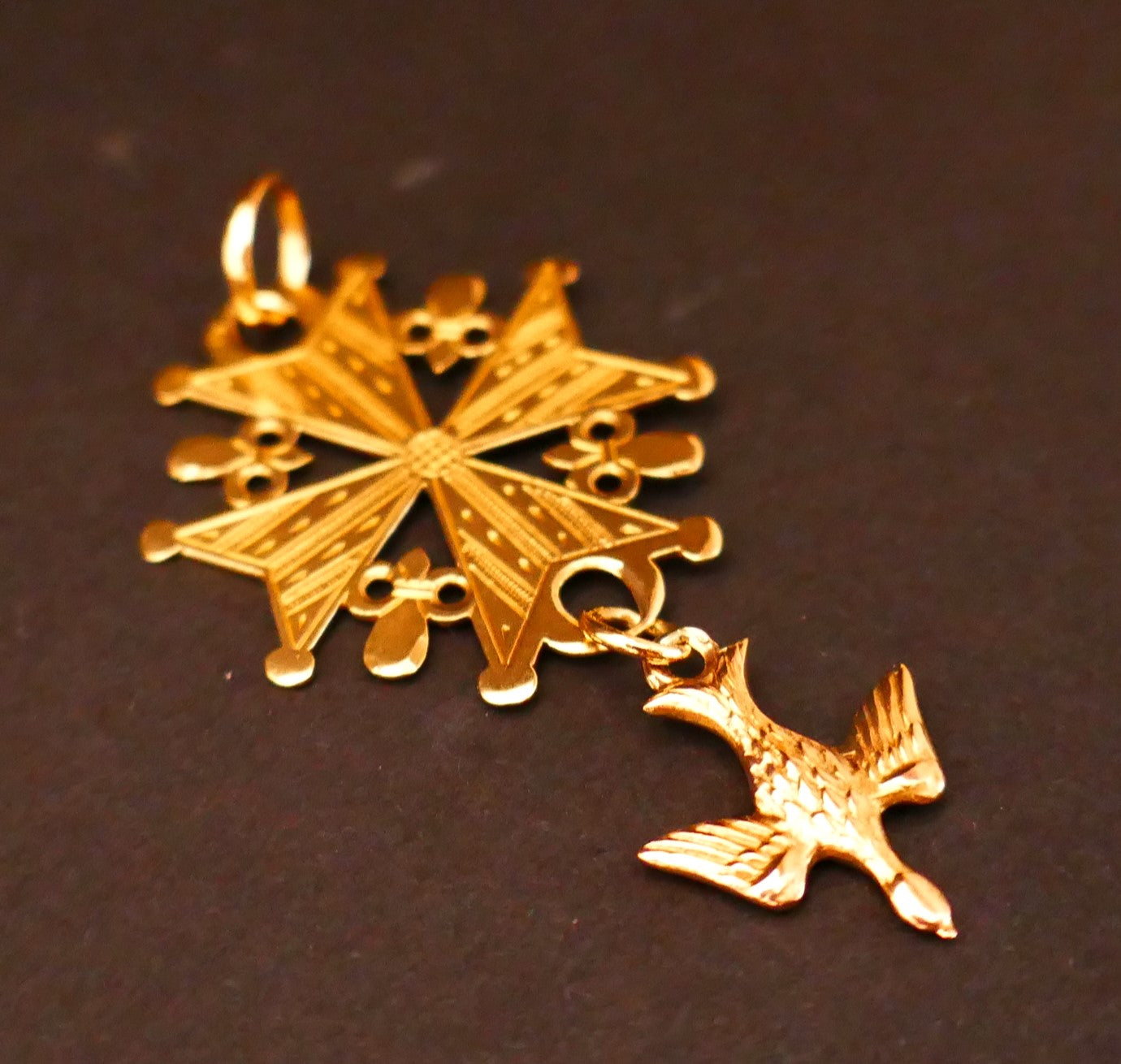 Pendentif Croix Huguenote, Or 18 Carats