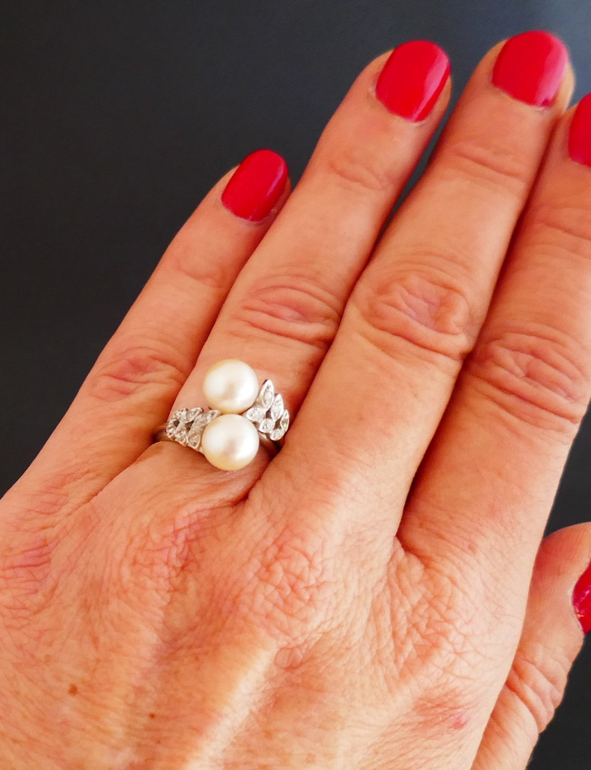 Bague Perles Et Diamants, Or 18 Carats