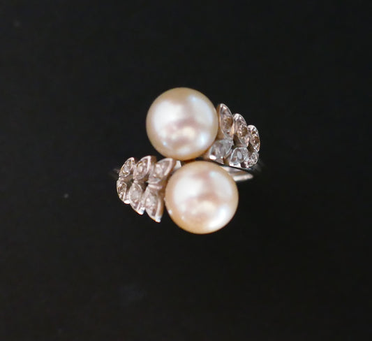 Bague Perles Et Diamants, Or 18 Carats