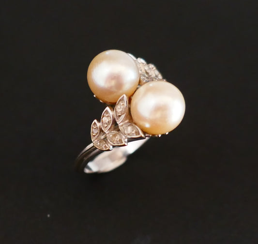 Bague Perles Et Diamants, Or 18 Carats