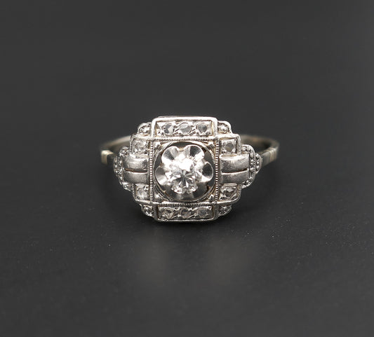 Bague Art Déco Diamants, Monture Or Et Platine.