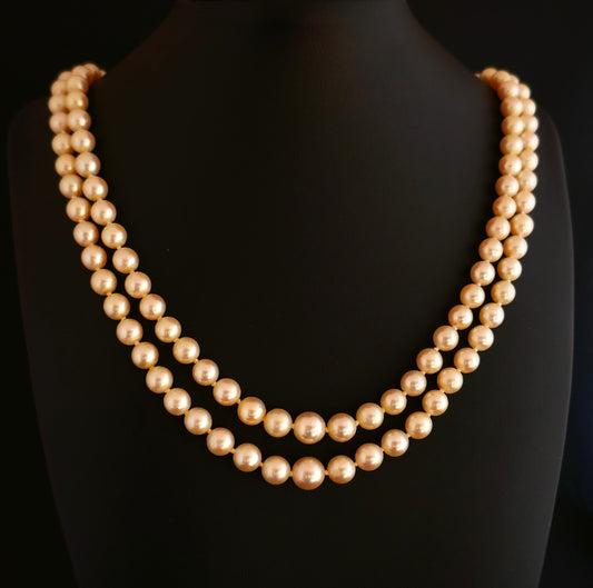 Collier De Perles De Culture 2 Rangs, Fermoir Or 18 Carats