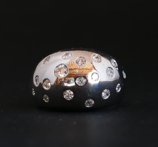 Bague Boule Diamants, Or Blanc 18 Carats