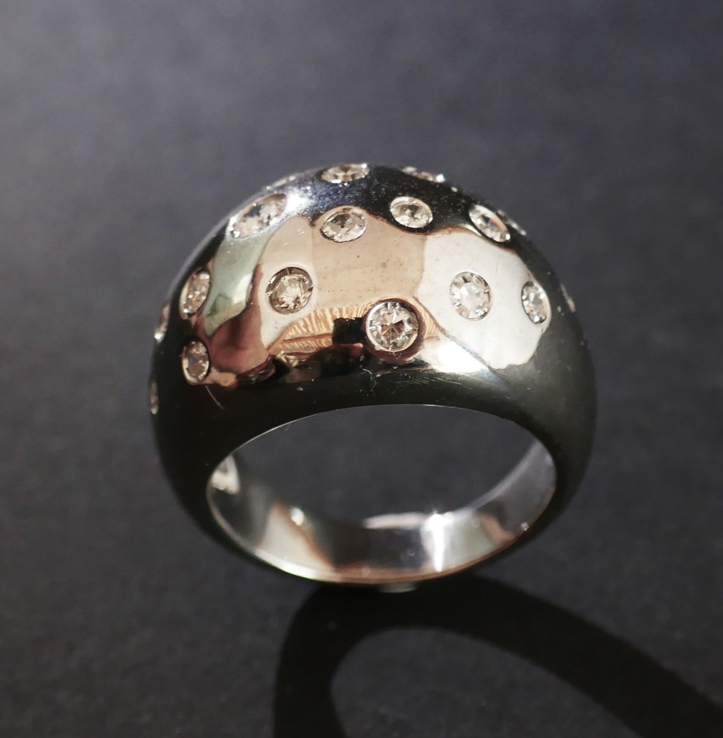 Bague Boule Diamants, Or Blanc 18 Carats