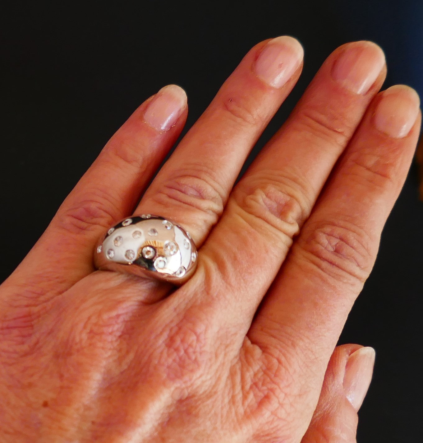 Bague Boule Diamants, Or Blanc 18 Carats