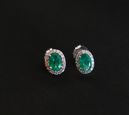 Boucles d'Oreilles émeraude Et Diamants, Or Blanc 18 Carats