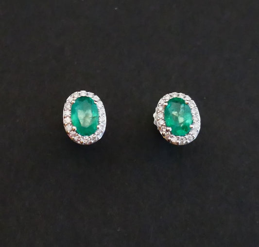 Boucles d'Oreilles émeraude Et Diamants, Or Blanc 18 Carats