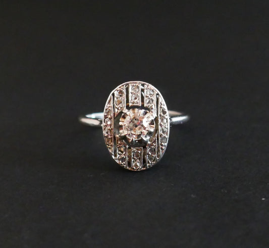 Bague Art Déco Diamants, Or Blanc 18 Carats