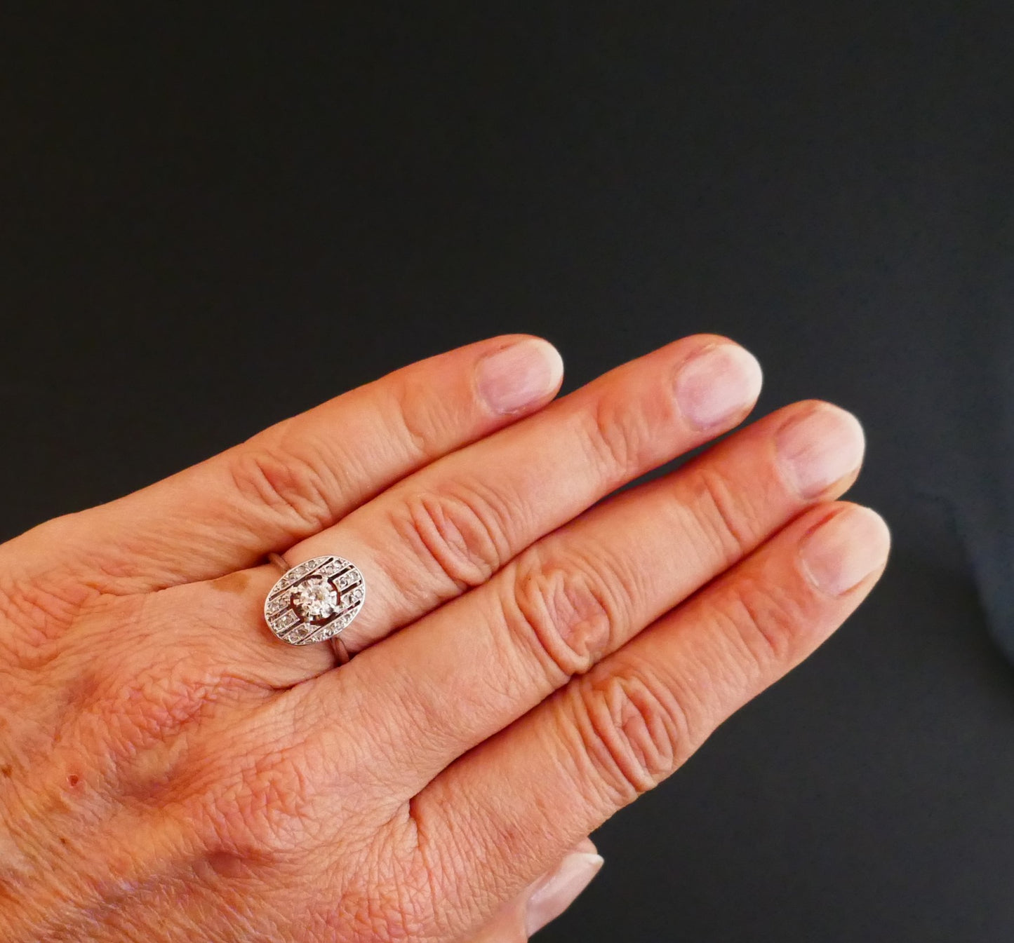 Bague Art Déco Diamants, Or Blanc 18 Carats