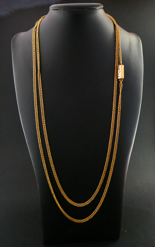 Sautoir Ancien 1,20 Mètre, Fermoir Tonneau émaillé, XIXème Siècle