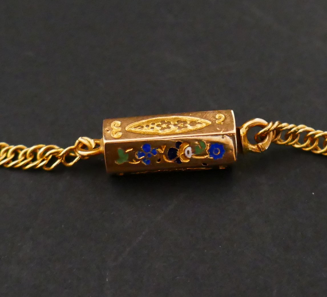 Sautoir Ancien 1,20 Mètre, Fermoir Tonneau émaillé, XIXème Siècle