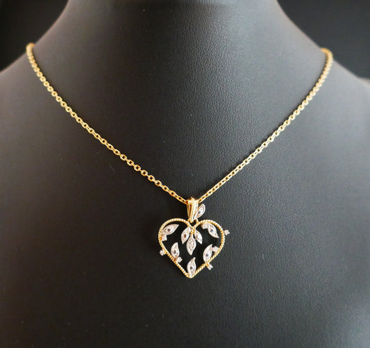 Pendentif Cœur Et Diamants, Chaîne Or 18 Carats