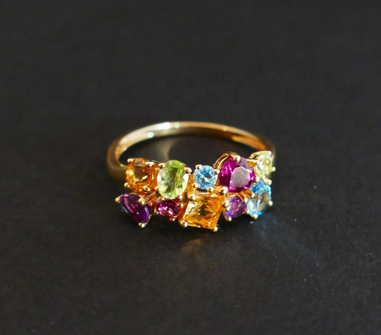 Bague Sertie De Pierres Fines, Améthystes, Citrines, Topaze, Tourmalines