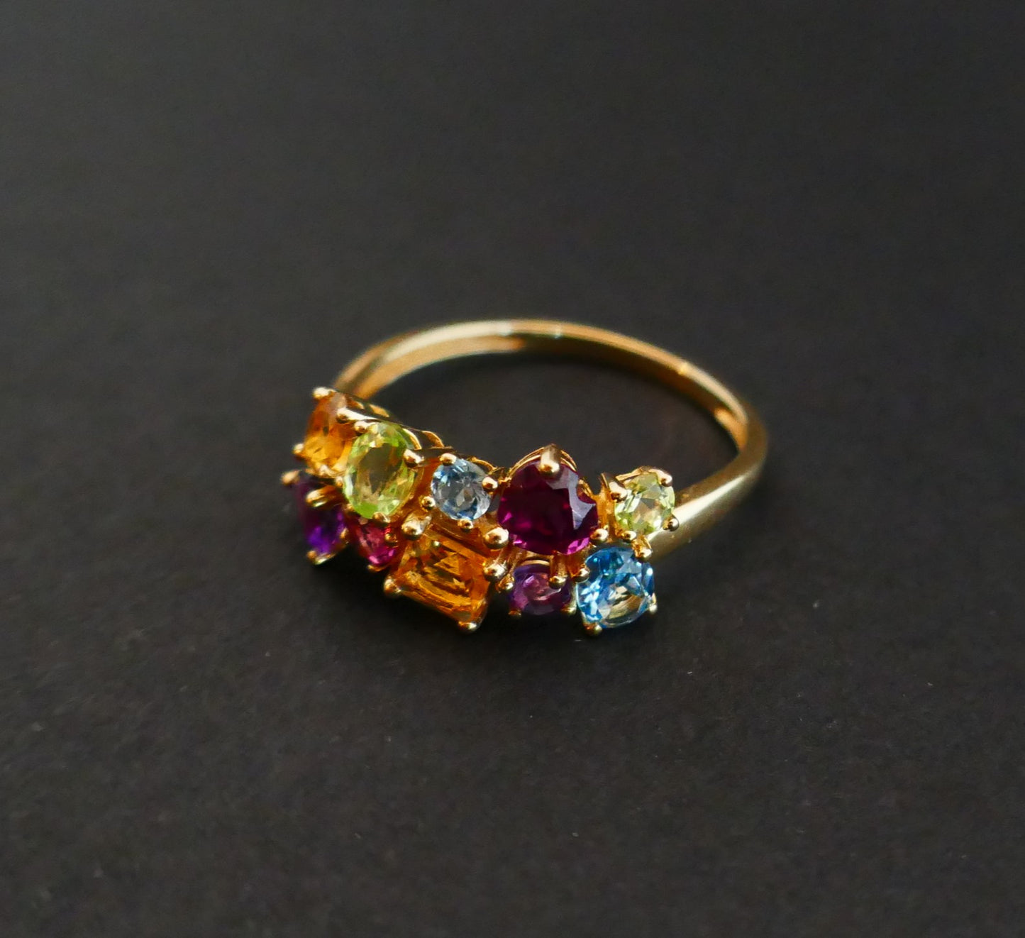 Bague Sertie De Pierres Fines, Améthystes, Citrines, Topaze, Tourmalines