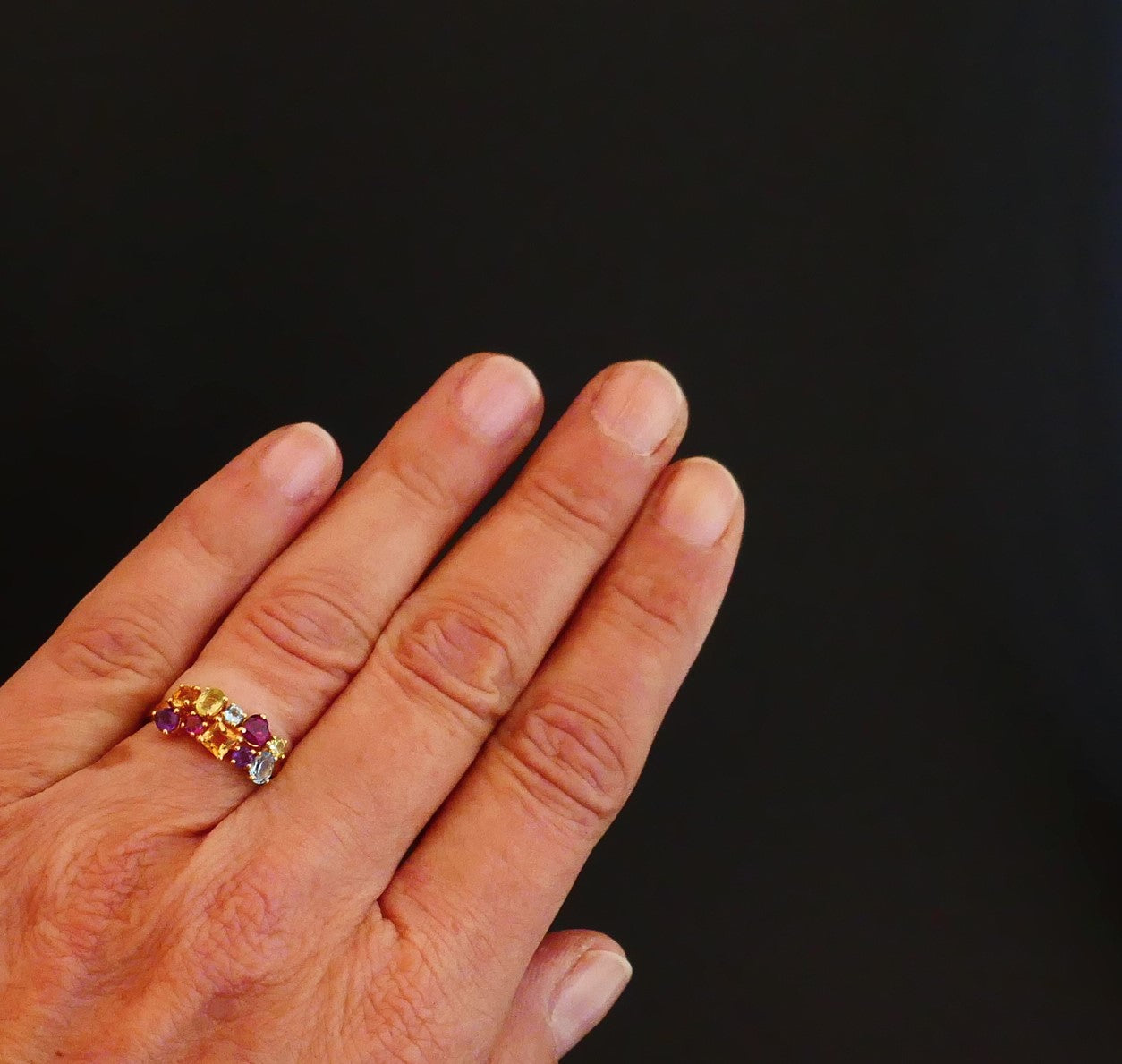 Bague Sertie De Pierres Fines, Améthystes, Citrines, Topaze, Tourmalines