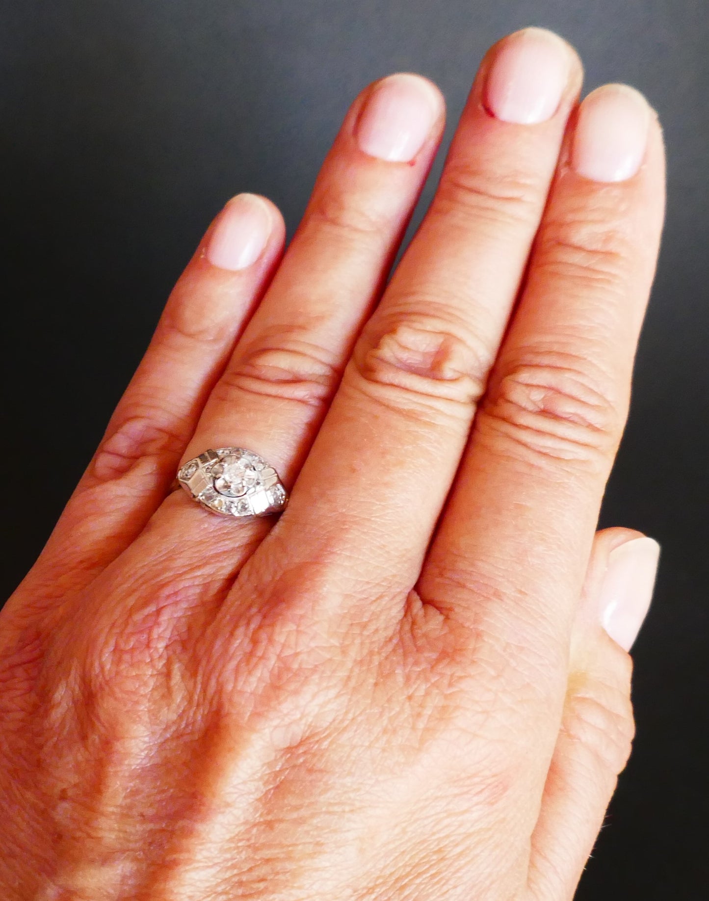 Bague Art Déco Sertie De Diamants, Or 18 Carats Et Platine