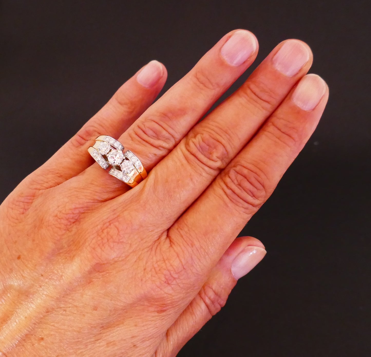Bague Tank Ornée De Diamants, Or 18 Carats