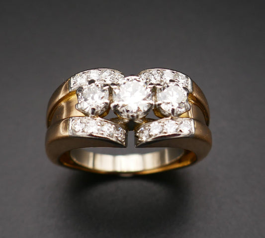 Bague Tank Ornée De Diamants, Or 18 Carats