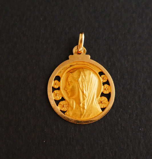 Médaille Art Déco, Neuve De Stock, Représentant La Vierge, Or 18 Carats