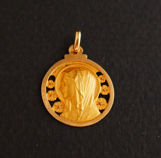 Médaille Art Déco, Neuve De Stock, Représentant La Vierge, Or 18 Carats