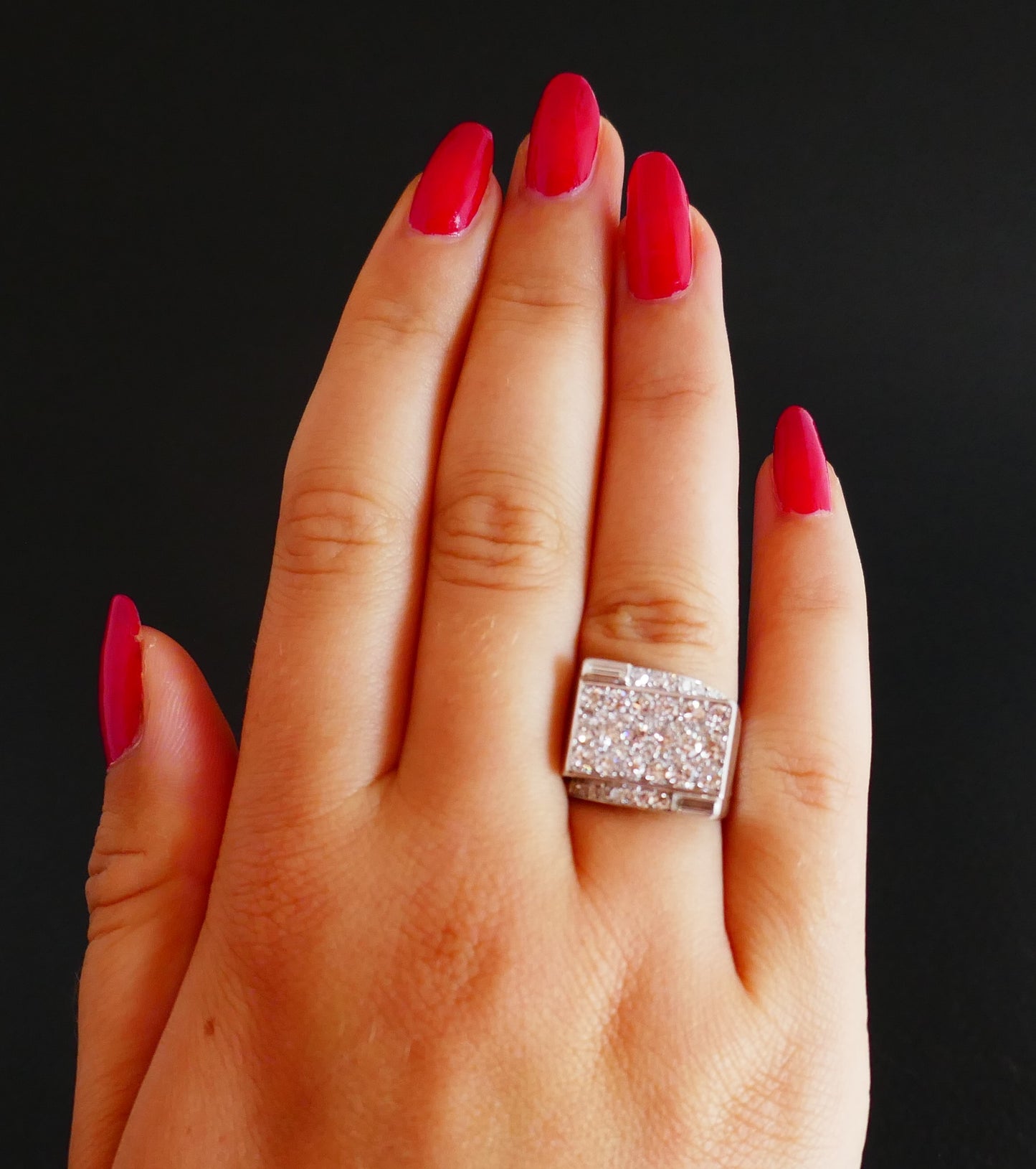 Chevalière Art Déco Sertie De 1,50 Carat De Diamants, Monture Platine
