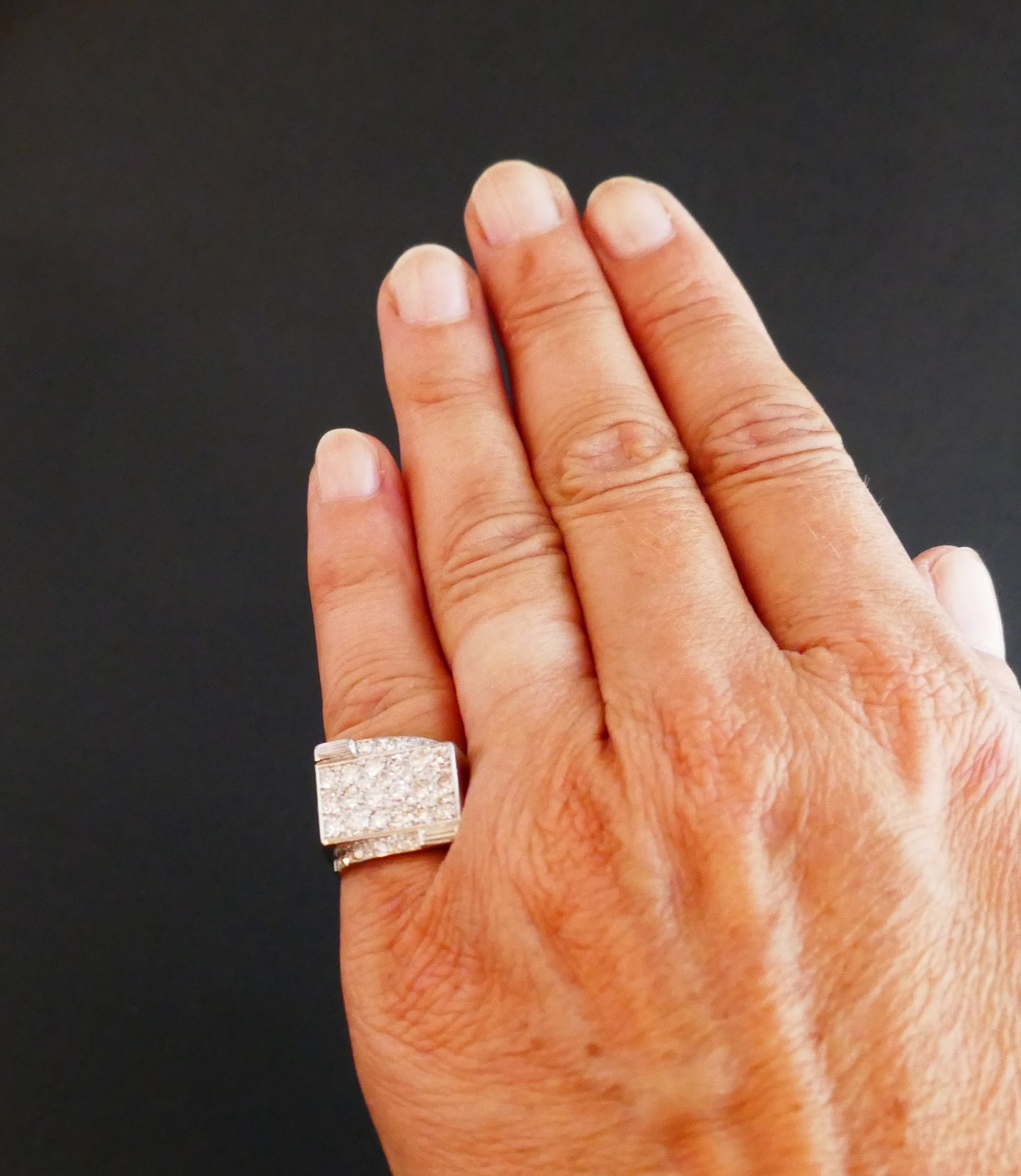 Chevalière Art Déco Sertie De 1,50 Carat De Diamants, Monture Platine