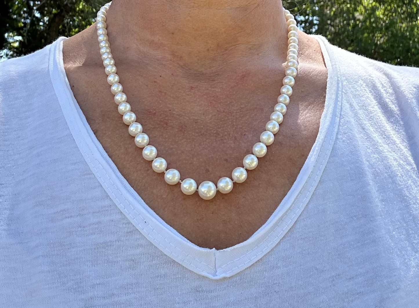 Collier De Perles De Culture, Fermoir Or Blanc 18 Carats, Perle Et Diamants