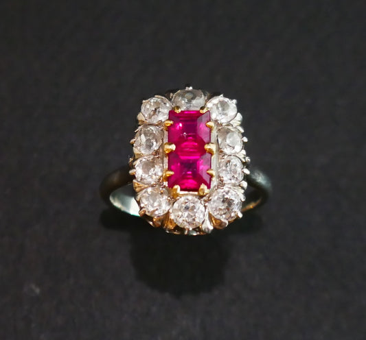 Bague Ancienne Diamants Et Rubis Verneuil Calibrés