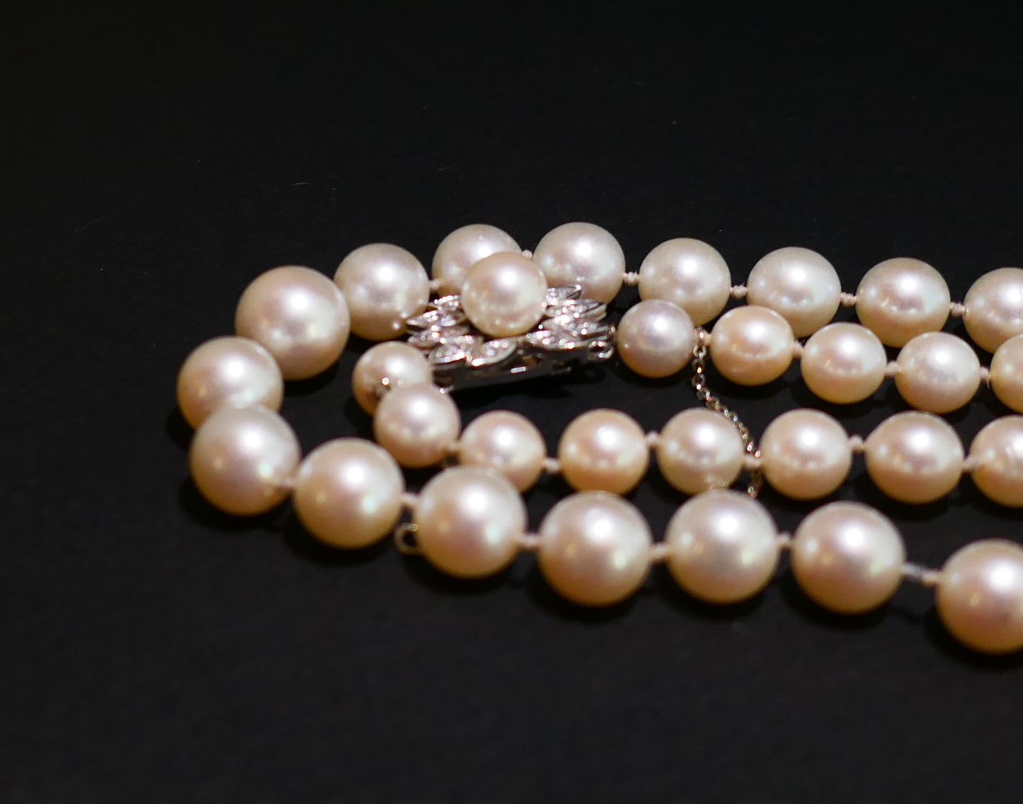 Collier De Perles De Culture, Fermoir Or Blanc 18 Carats, Perle Et Diamants