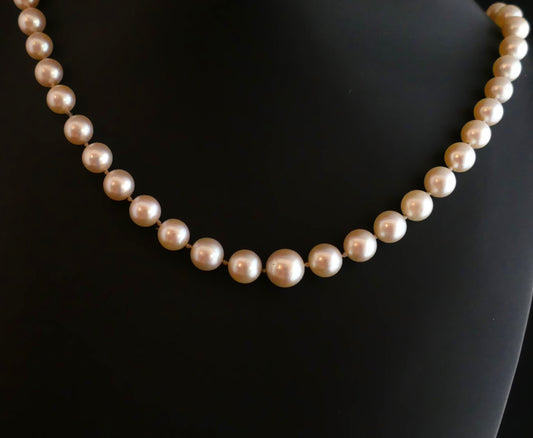 Collier De Perles De Culture, Fermoir Or Blanc 18 Carats, Perle Et Diamants