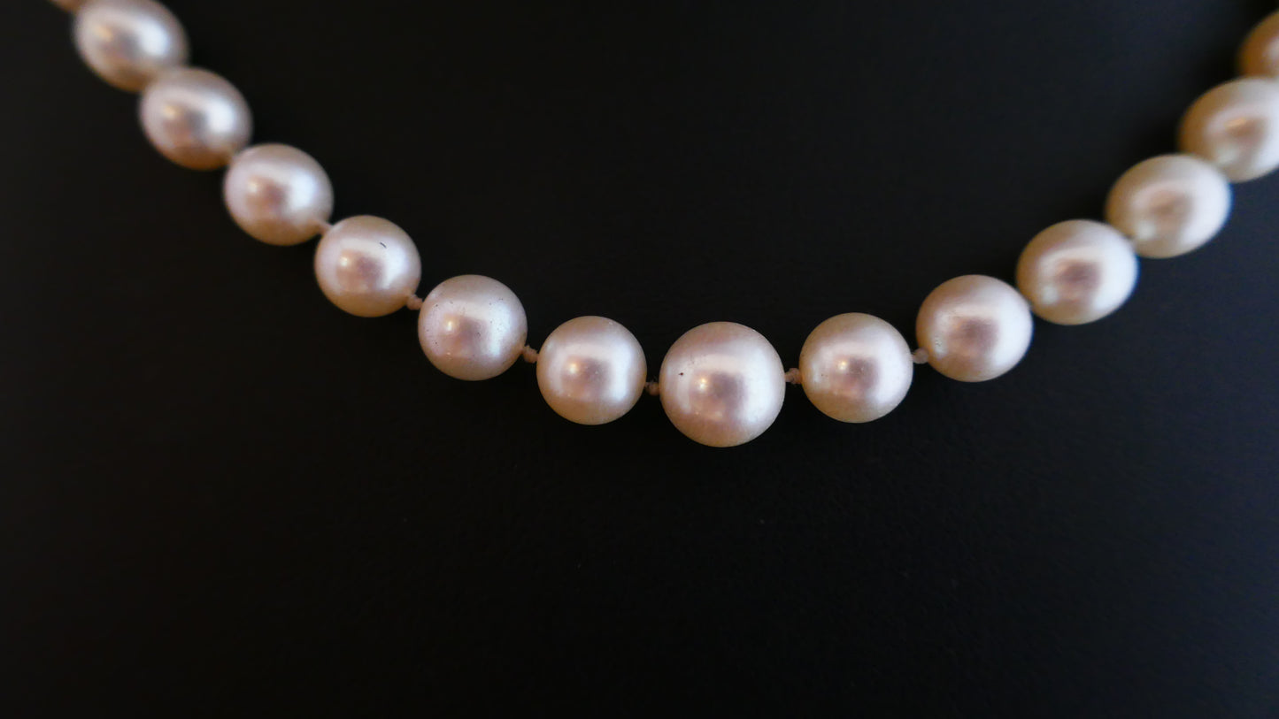 Collier De Perles De Culture, Fermoir Or Blanc 18 Carats, Perle Et Diamants