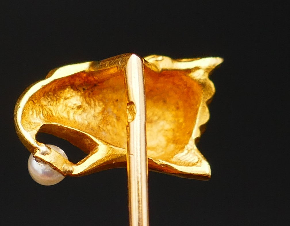 Epingle à Cravate Tête d'Aigle Or Jaune Et Perle.