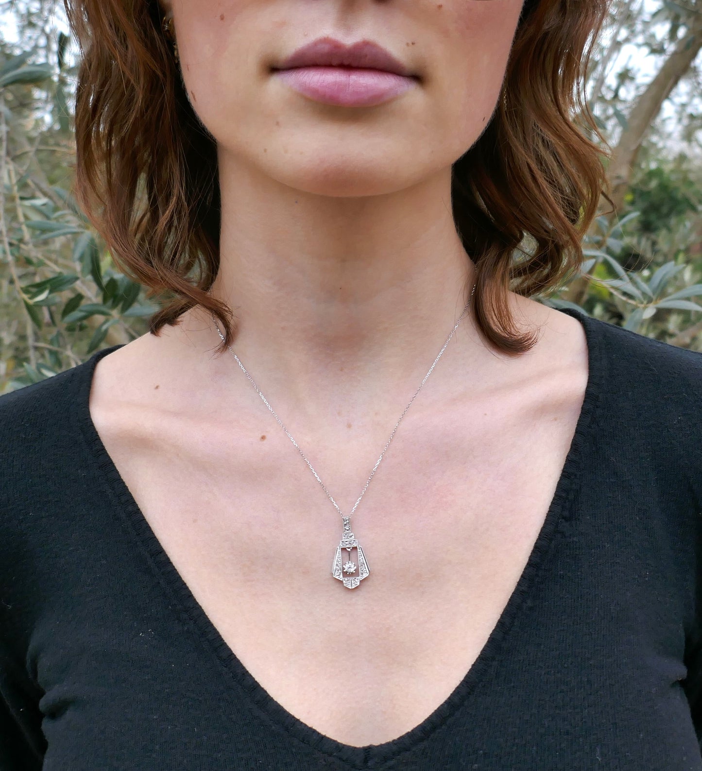 Pendentif Art Déco Diamant, Platine.