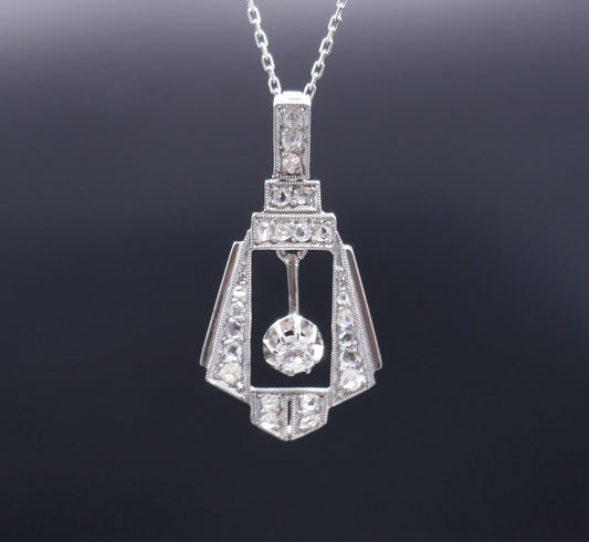 Pendentif Art Déco Diamant, Platine.