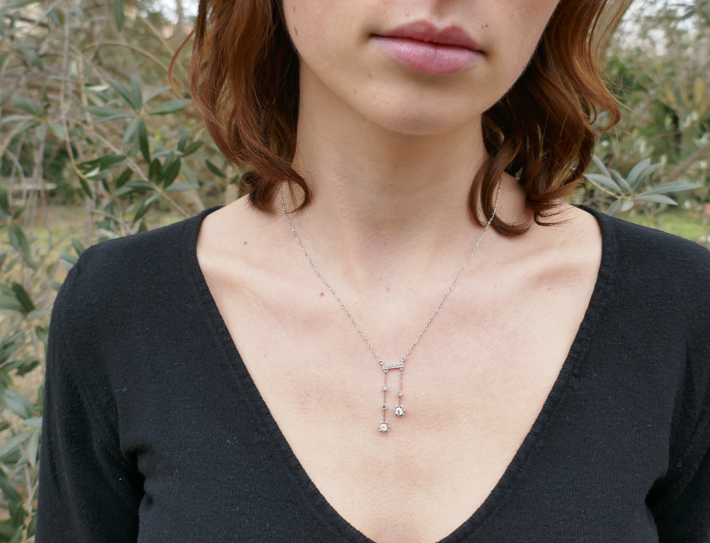 Collier Négligé Diamants, Platine.