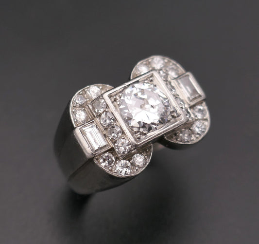 Bague Chevalière sertie de diamants 1,80 ct, Platine.
