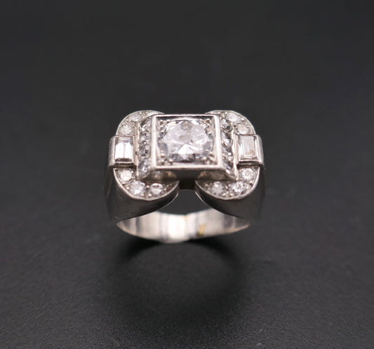 Bague Chevalière sertie de diamants 1,80 ct, Platine.