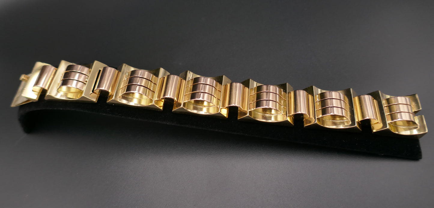 Bracelet Tank En Or Rose Et Or Jaune 18 Carats, 105,25 Grammes.