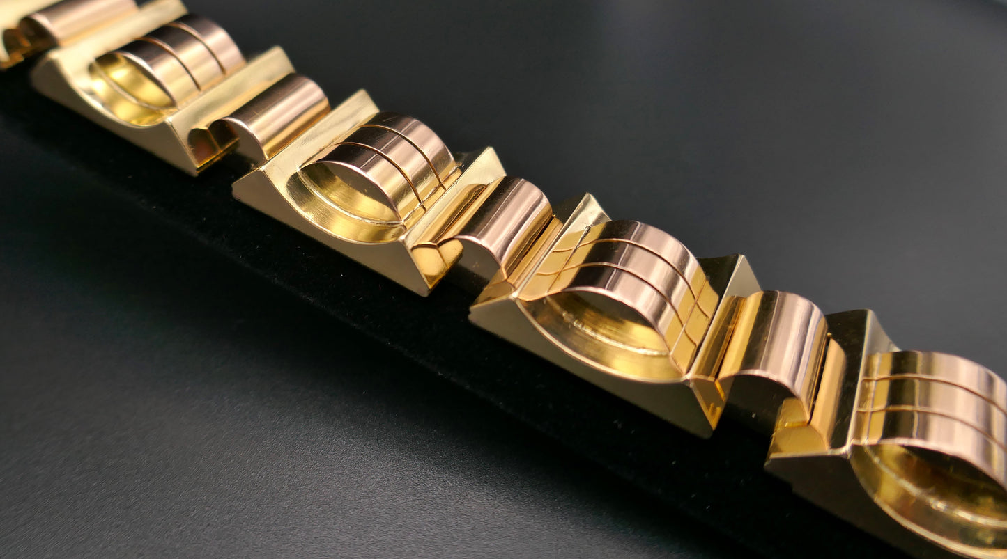 Bracelet Tank En Or Rose Et Or Jaune 18 Carats, 105,25 Grammes.