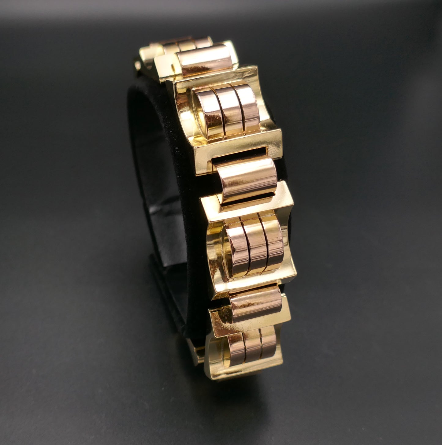 Bracelet Tank En Or Rose Et Or Jaune 18 Carats, 105,25 Grammes.