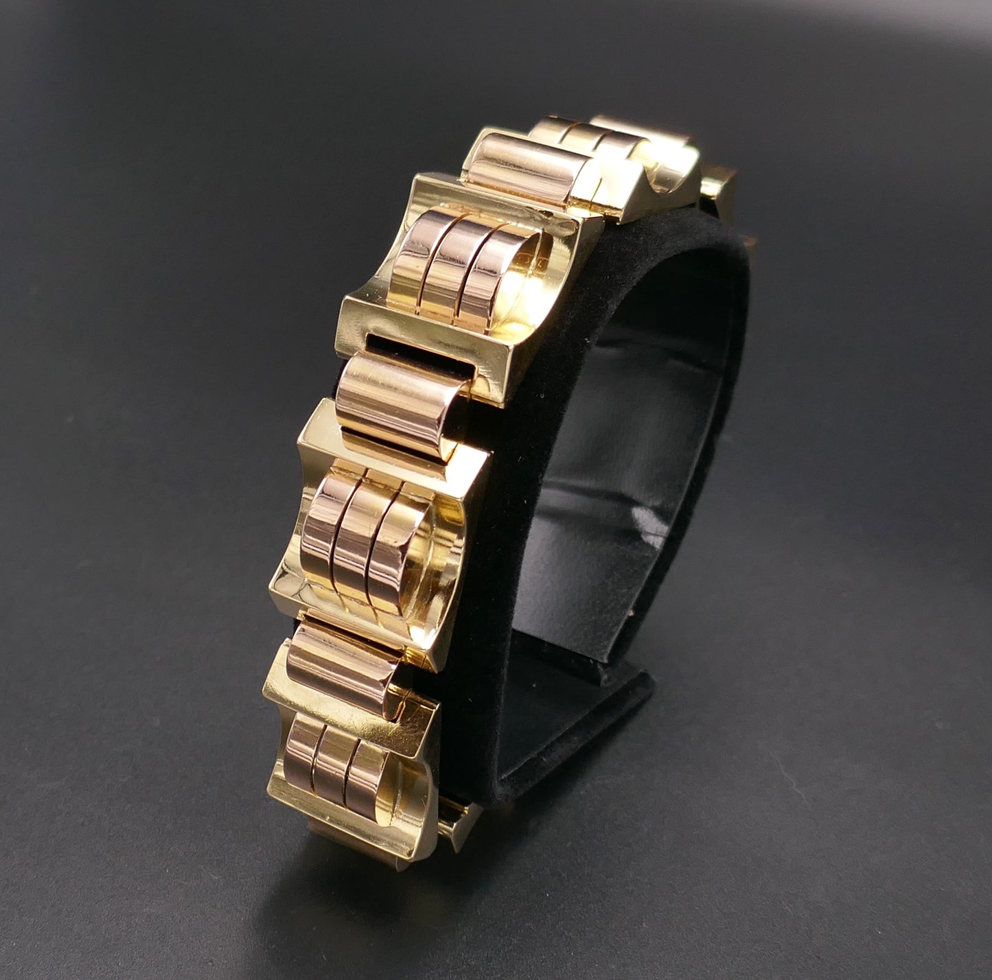 Bracelet Tank En Or Rose Et Or Jaune 18 Carats, 105,25 Grammes.