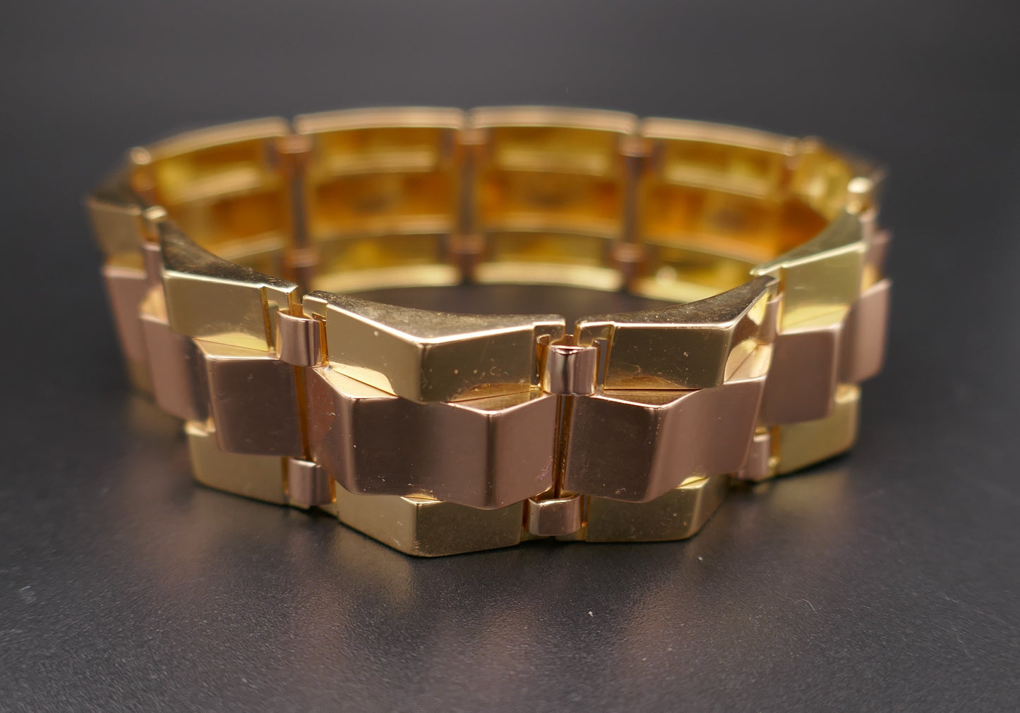 Bracelet Tank En Or Rose Et Or Jaune 18 Carats.