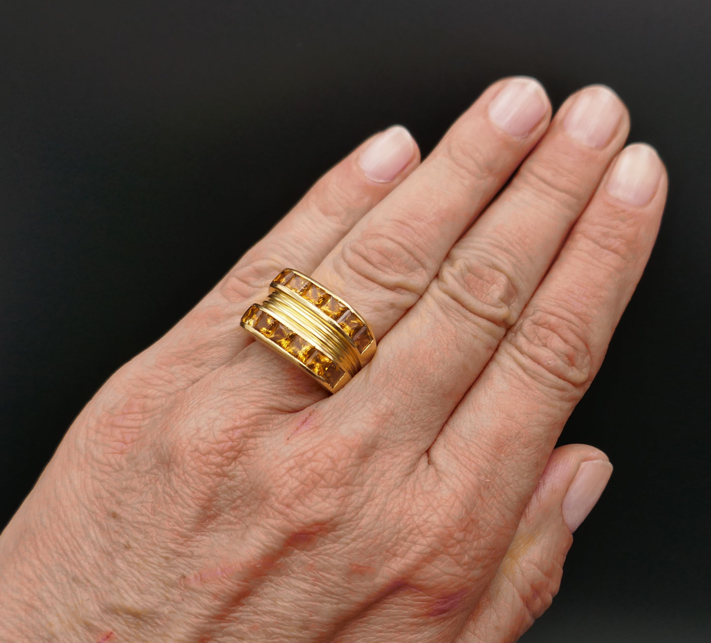 FRED, Bague Signée Ornée De Citrines, Or Jaune 18 Carats.